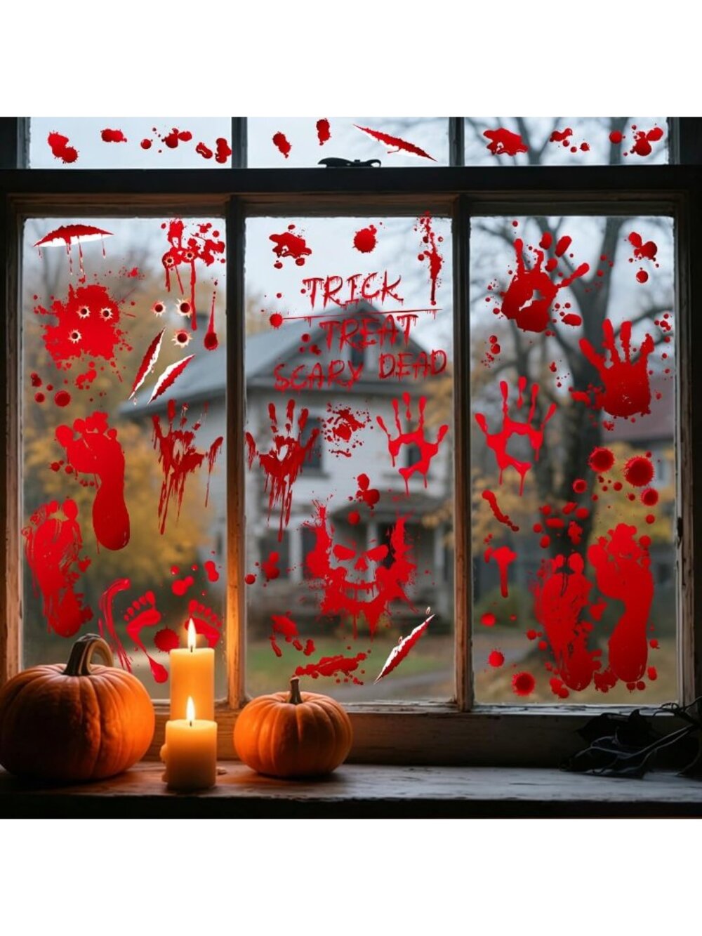 Halloween Decorations Blood Window Clings Spooky Bloody Handprint Footprint